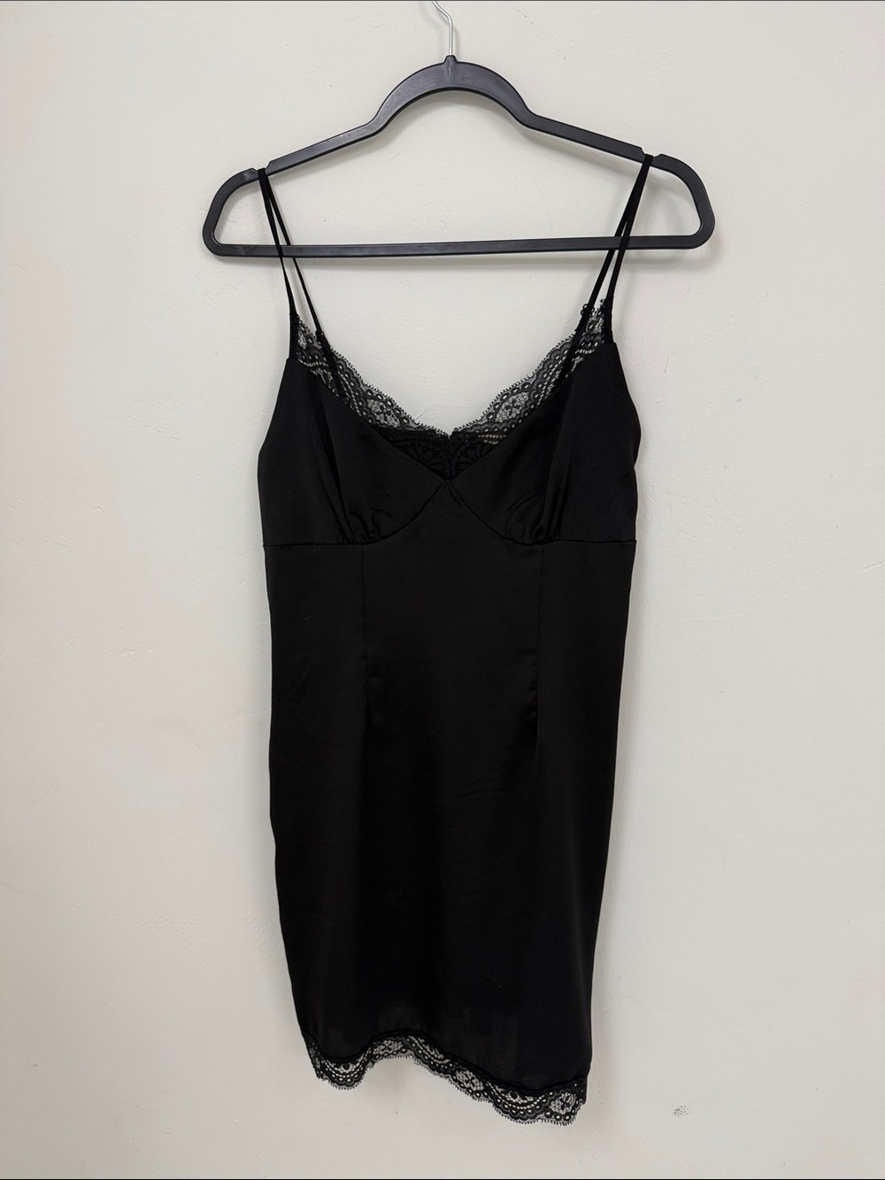 La Hearts Black Lace-Trim Slip Dress